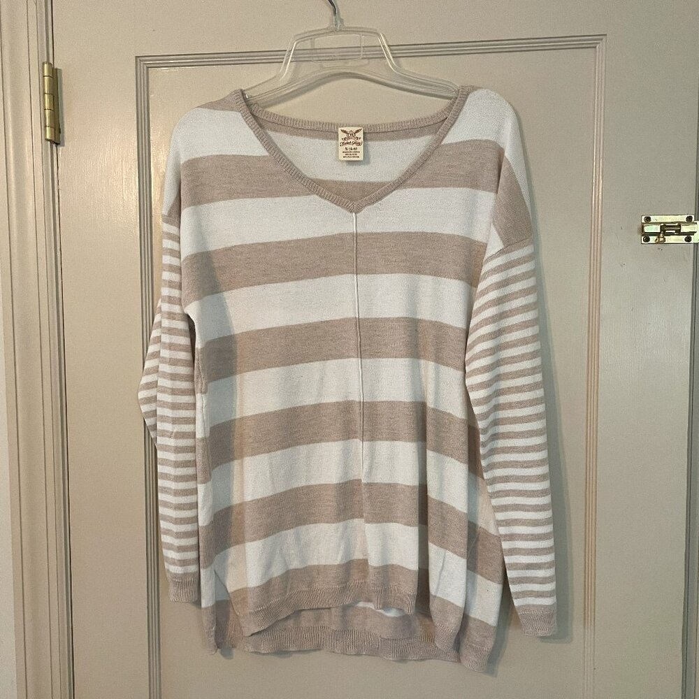 Tan & White Striped Sweater